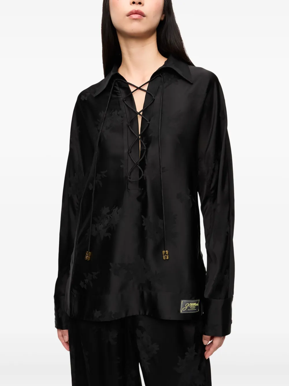 GANNI Blouse met bloemen-jacquard Zwart