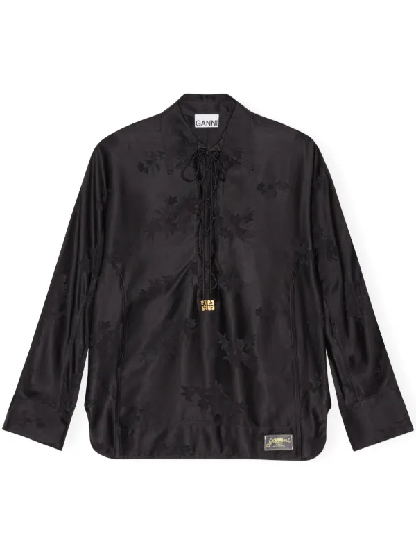 Ganni Floral-jacquard Shirt in Black