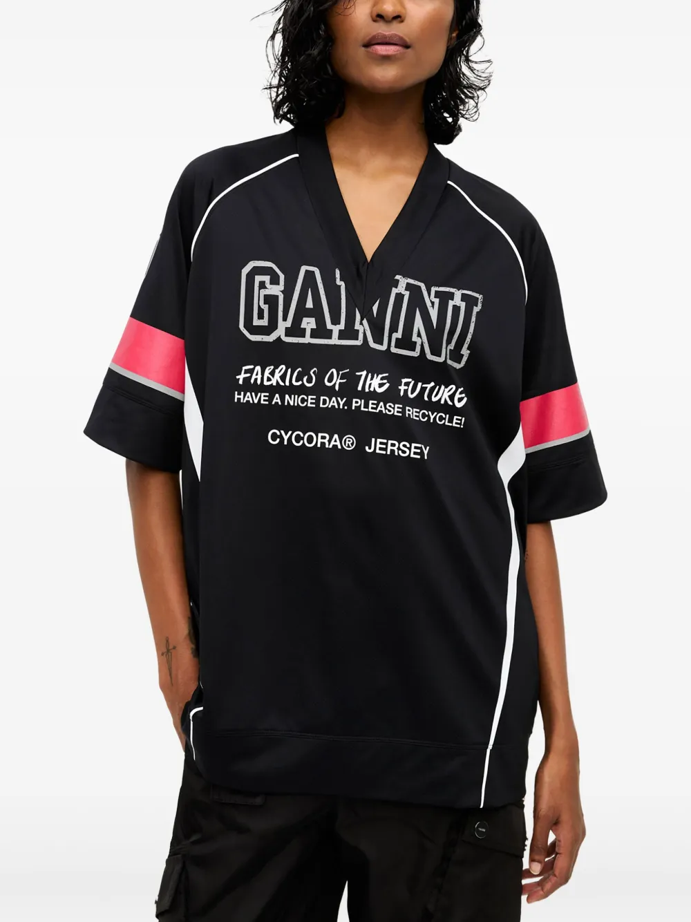 GANNI Future mesh T-shirt Zwart