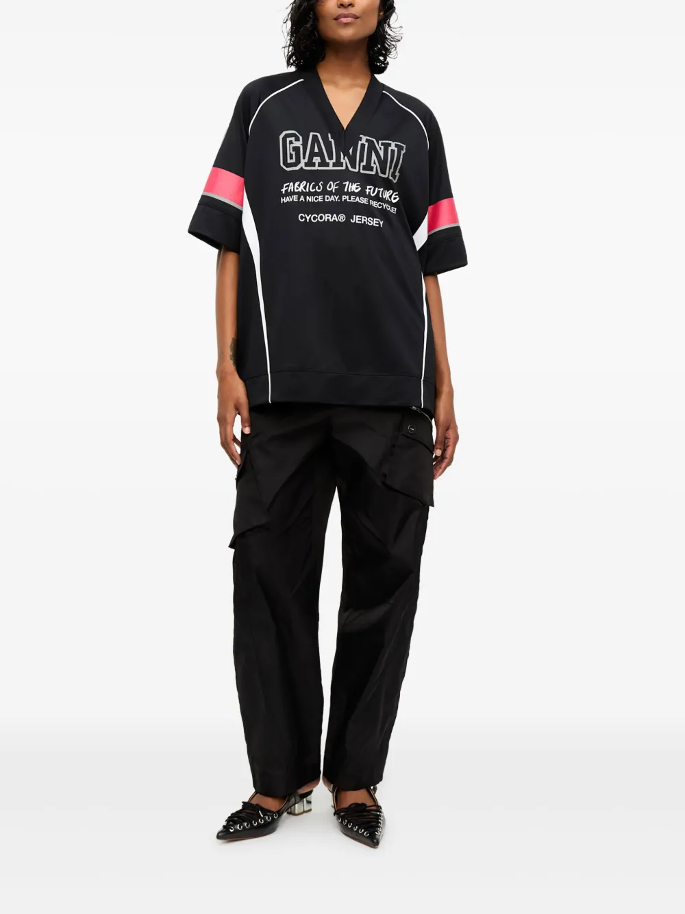 GANNI Future mesh T-shirt Zwart
