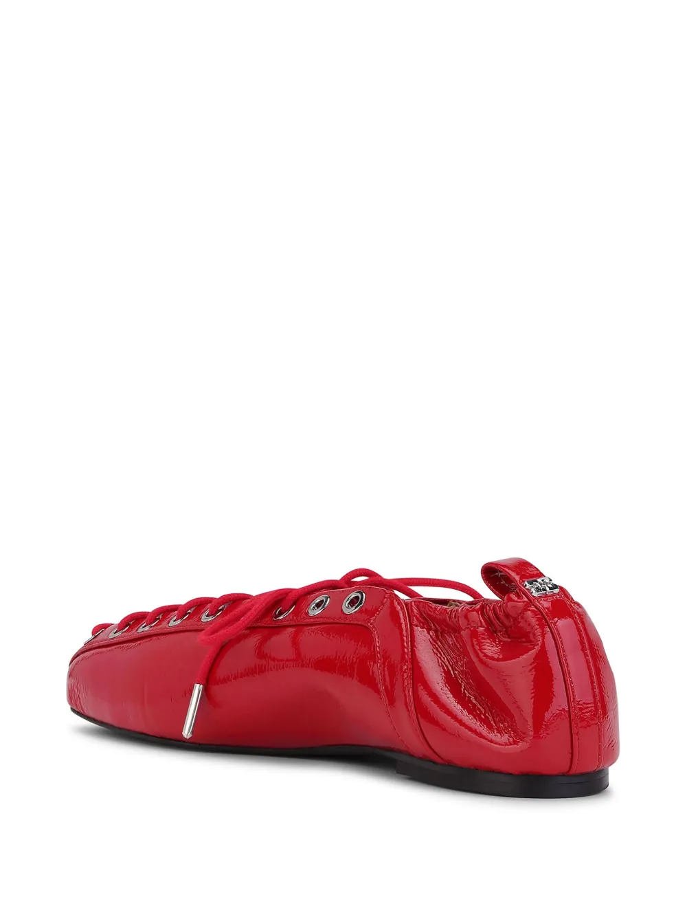 GANNI lace-up leather ballerina shoes Red