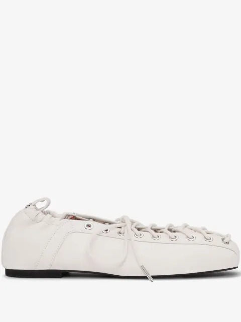 GANNI lace-up leather ballerina shoes