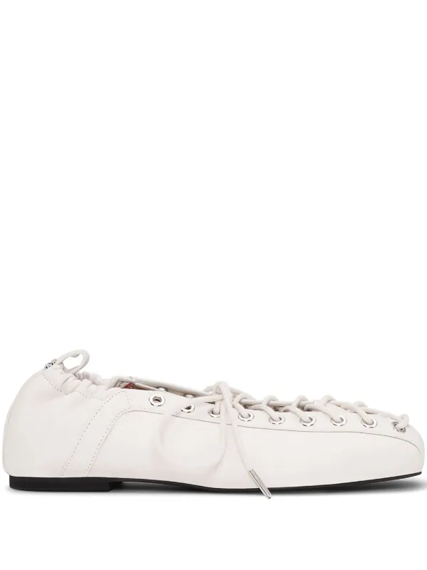 GANNI lace-up Leather Ballerina Shoes White FARFETCH PH