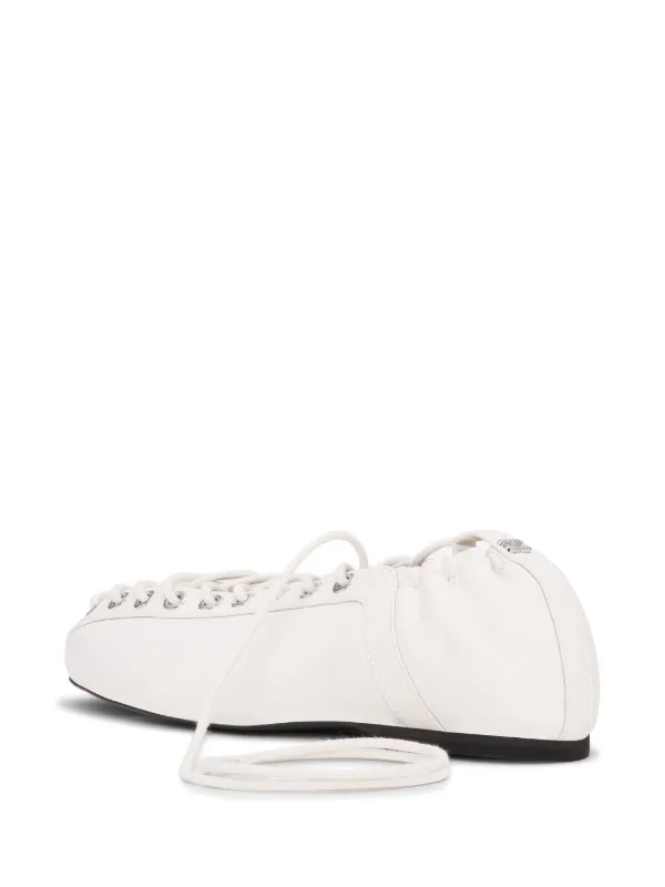 GANNI lace-up Leather Ballerina Shoes | White | FARFETCH