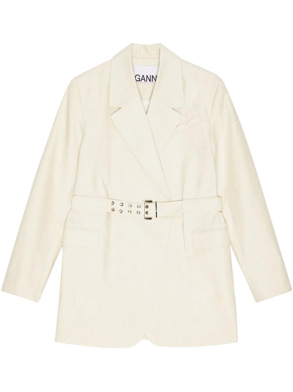 GANNI Melangé blazer met ceintuur Beige