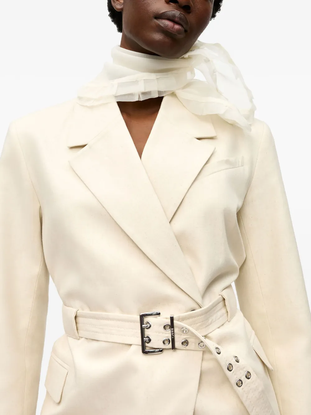Shop Ganni Belted Melange Blazer In Nude