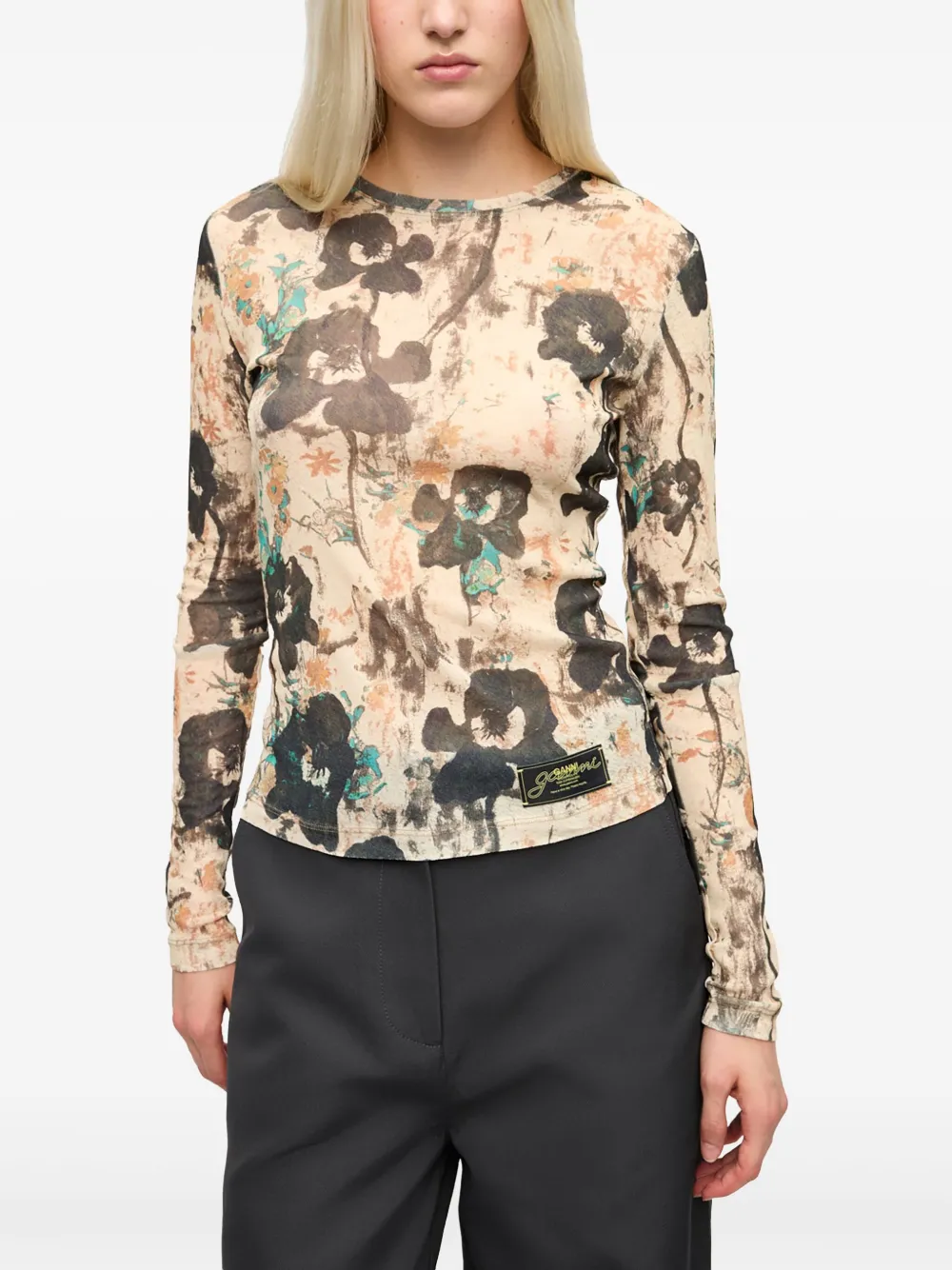 GANNI Top met bloemenprint Beige