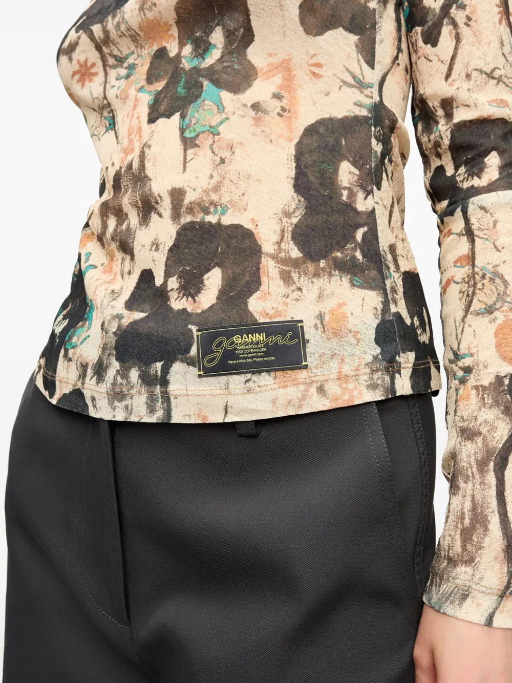 GANNI Top met bloemenprint Beige