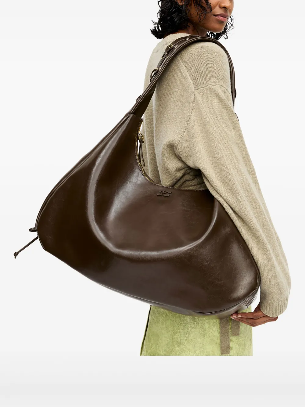GANNI Grote hobo tas Groen