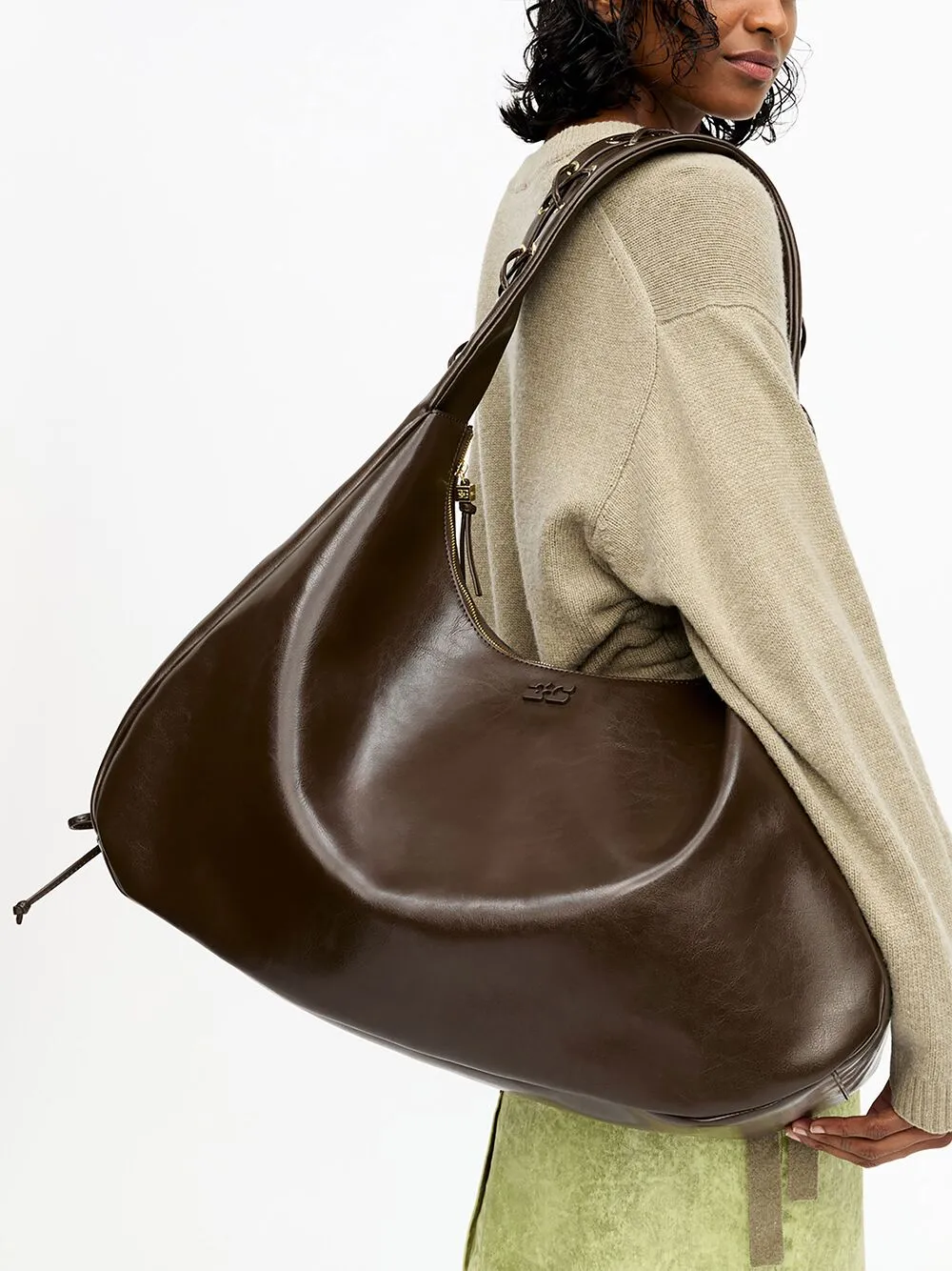 GANNI Grote hobo tas - Groen