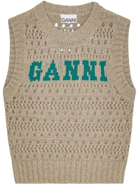GANNI intarsia-knit logo top