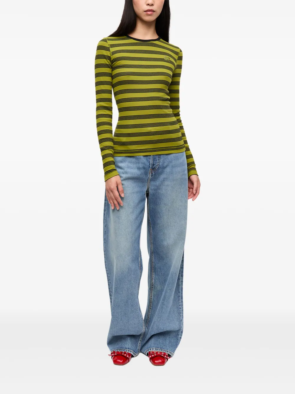 GANNI Gestreept T-shirt Groen