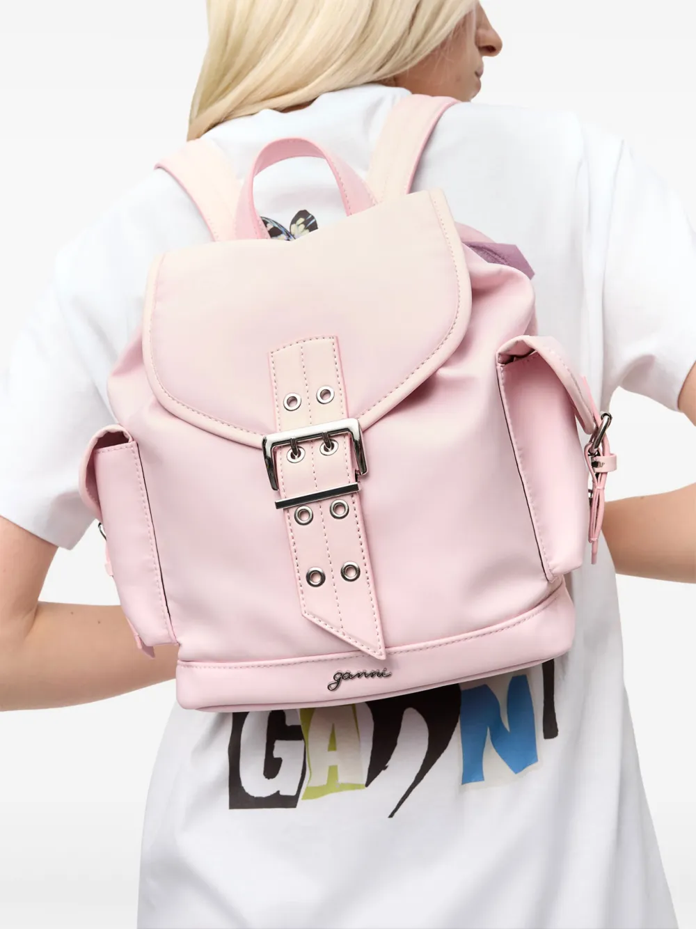 GANNI Rugzak met logoplakkaat - Roze
