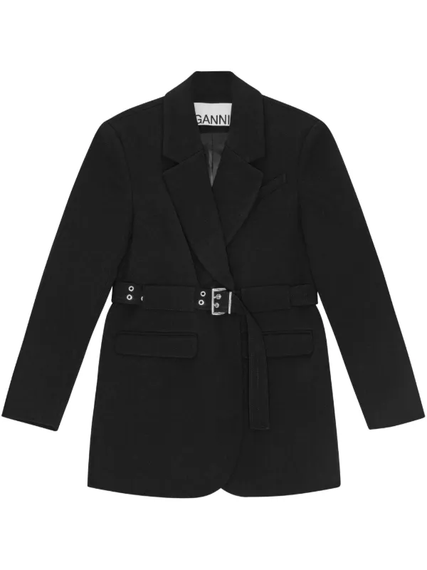Ganni Black Bonded Crepe Blazer