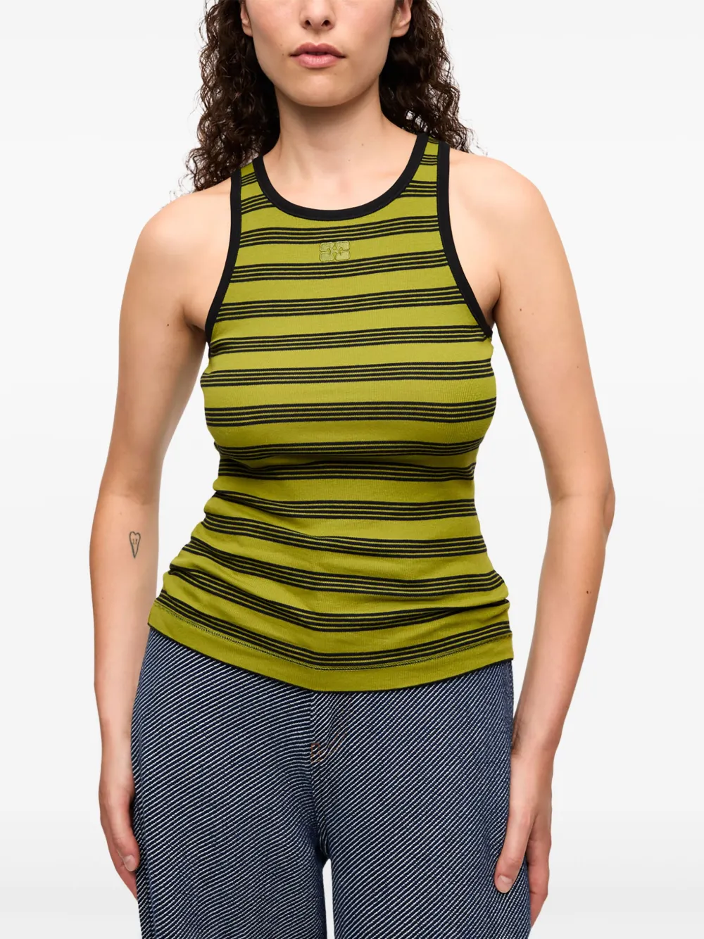 GANNI Gestreepte tanktop Groen