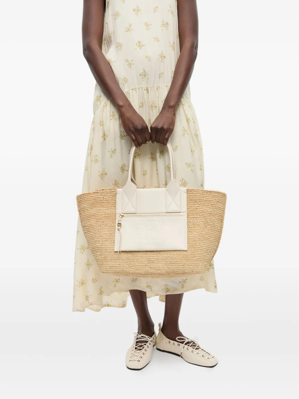 GANNI Raffia shopper Beige