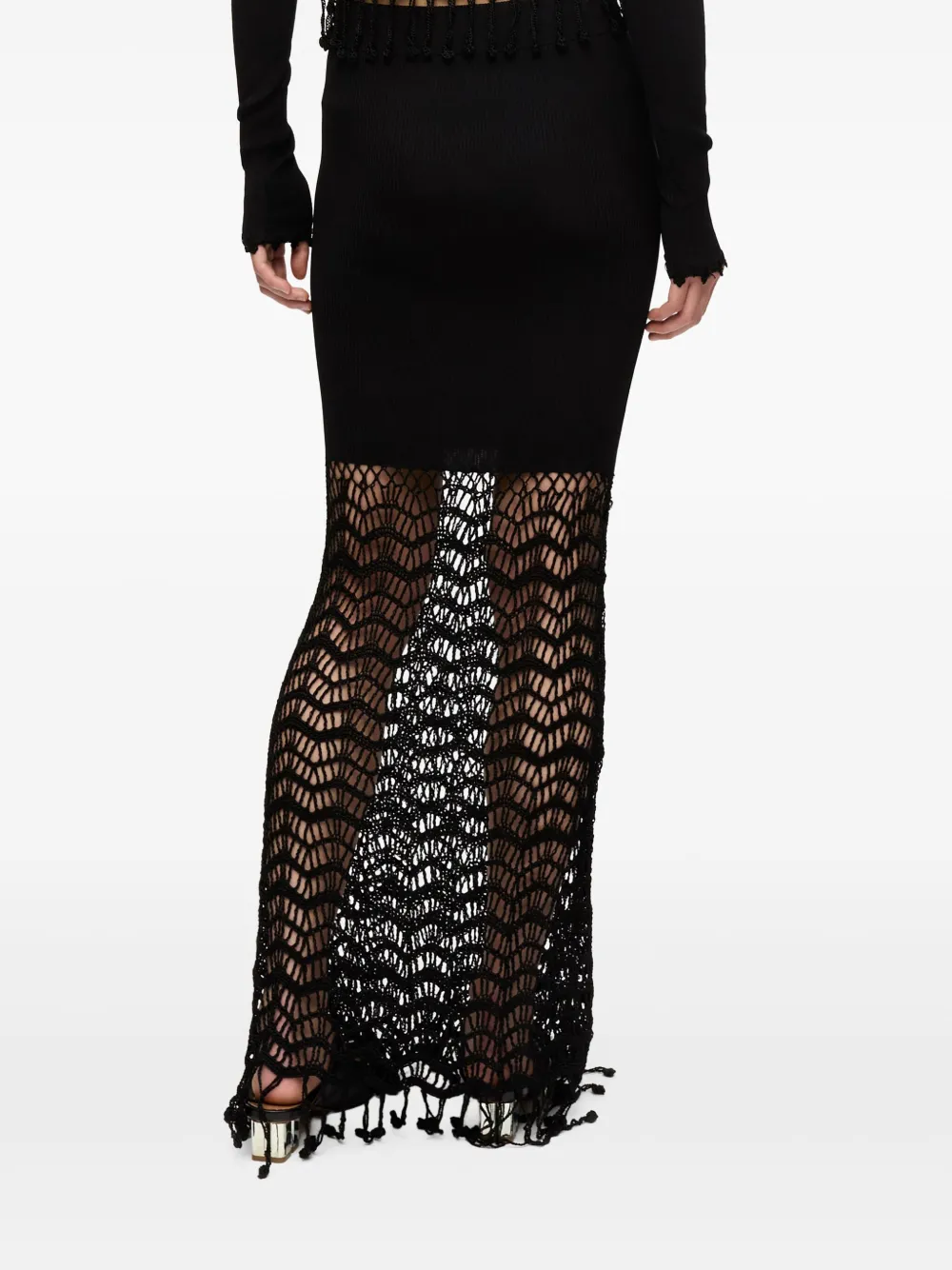 GANNI Maxi-rok met macramé detail Zwart