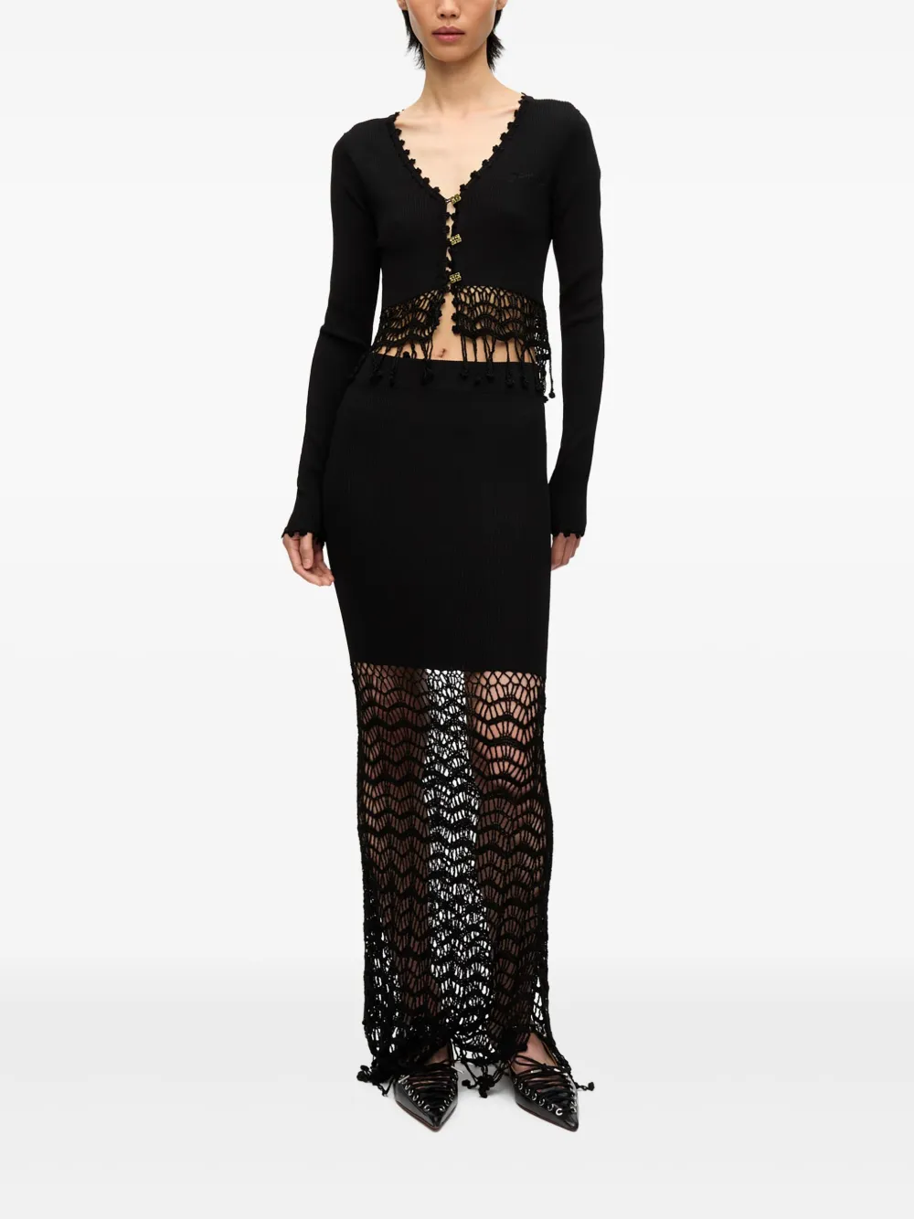GANNI Maxi-rok met macramé detail - Zwart