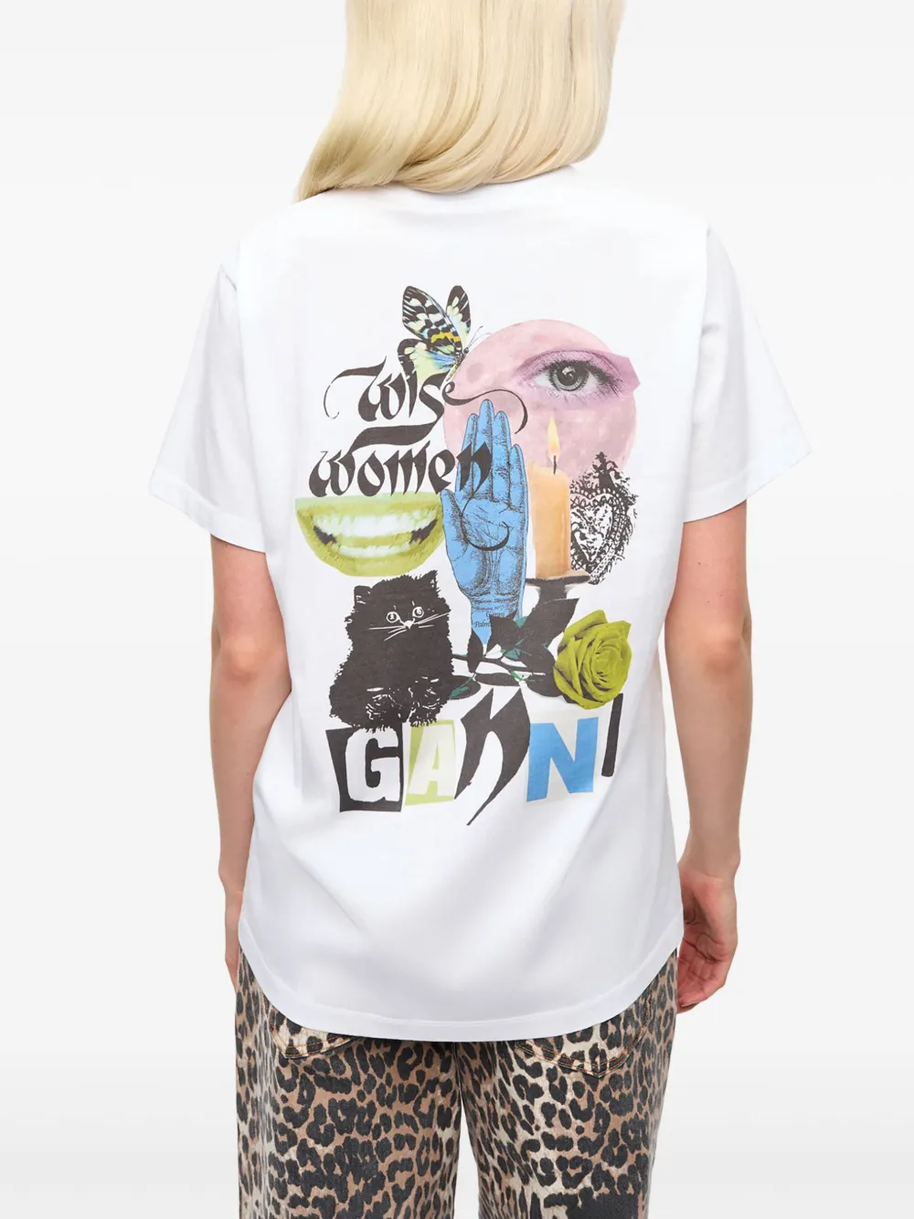 GANNI T-shirt met grafische print Wit
