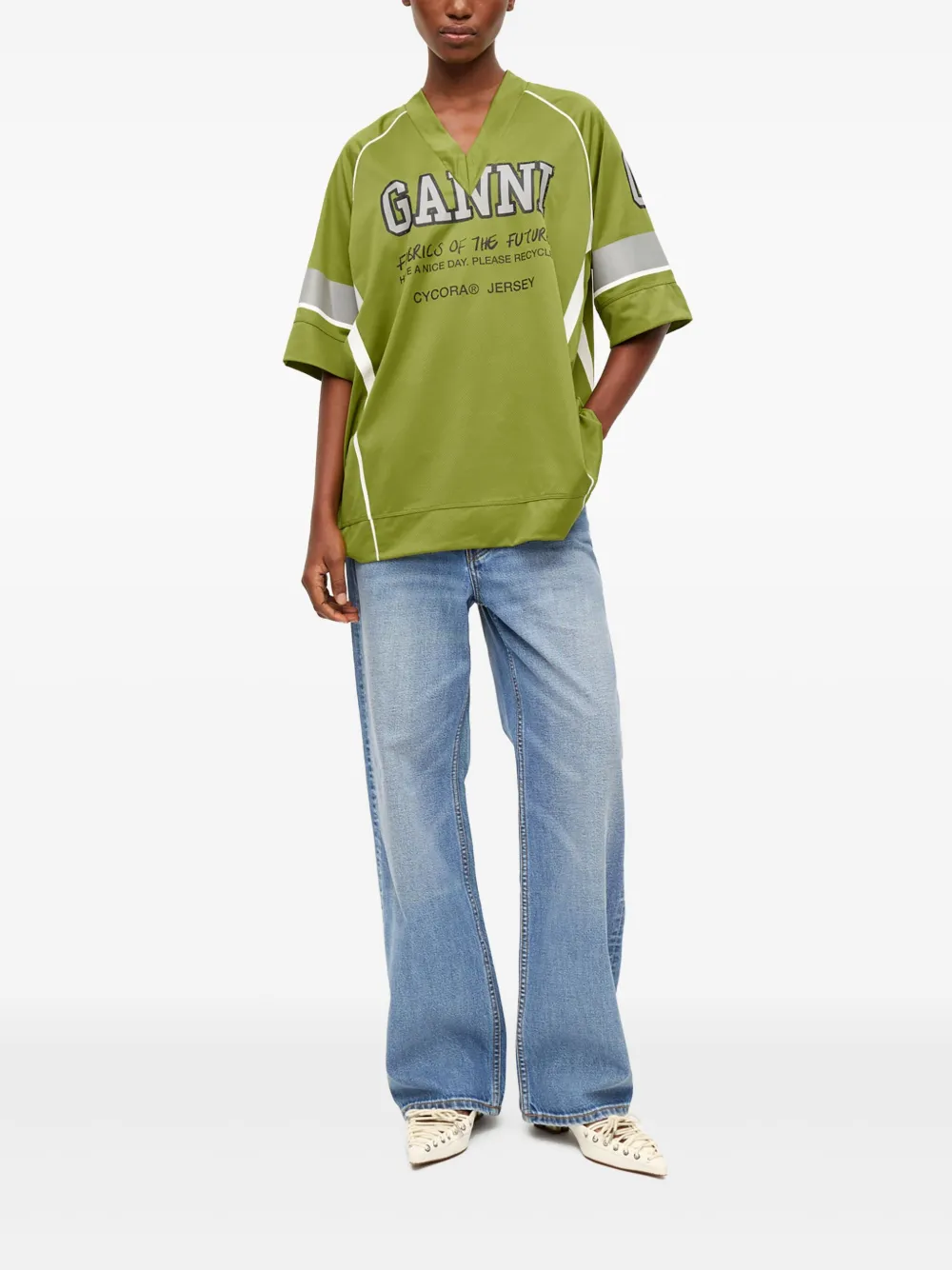 GANNI Future mesh T-shirt Groen