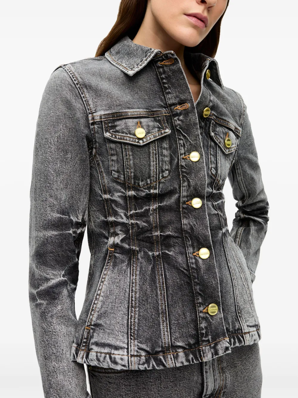 Shop Ganni Whiskering-effect Denim Jacket In Schwarz