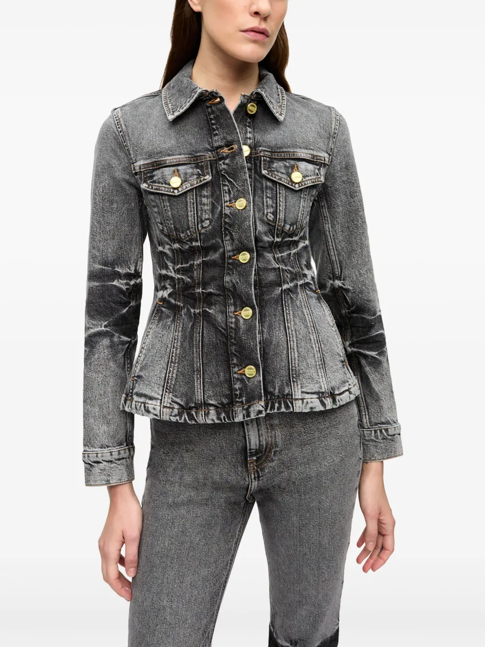 Shop Ganni Whiskering-effect Denim Jacket In Schwarz