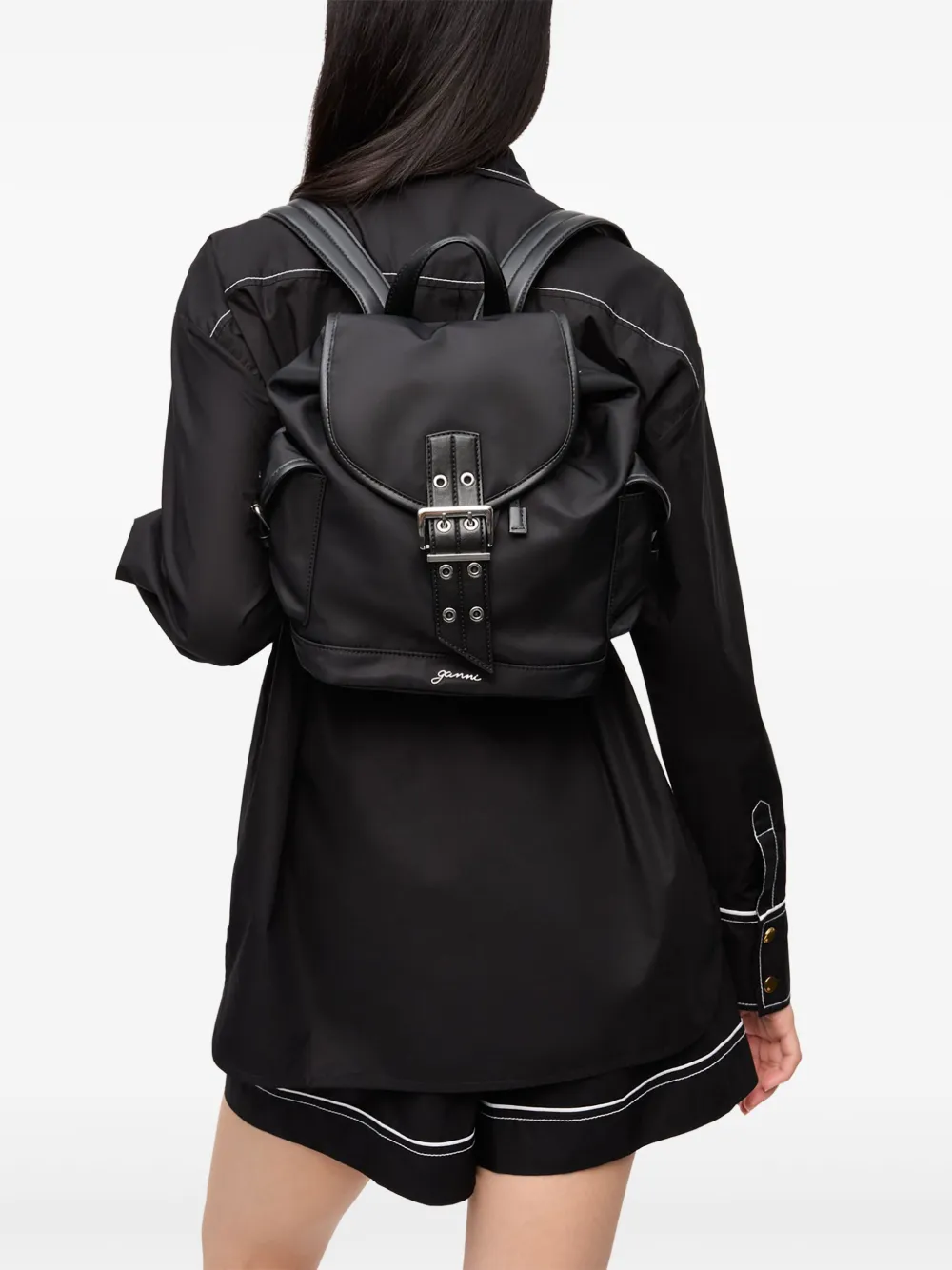 GANNI buckled backpack - Zwart