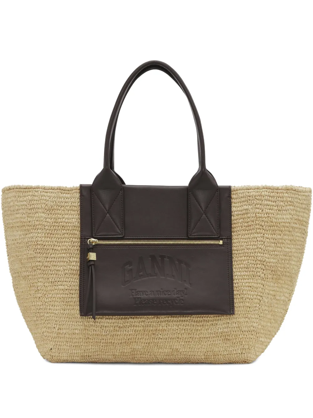GANNI Raffia shopper Beige