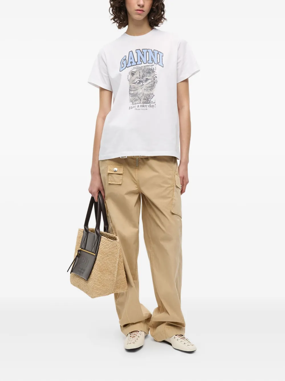 GANNI medium raffia tote bag - Beige