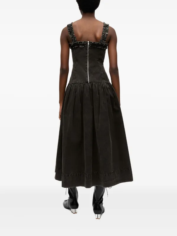 ganni black ruffle dress Black Cotton Poplin Mini Smock Dress