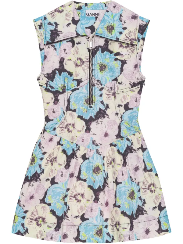Ganni Printed Mini Dress - Blue