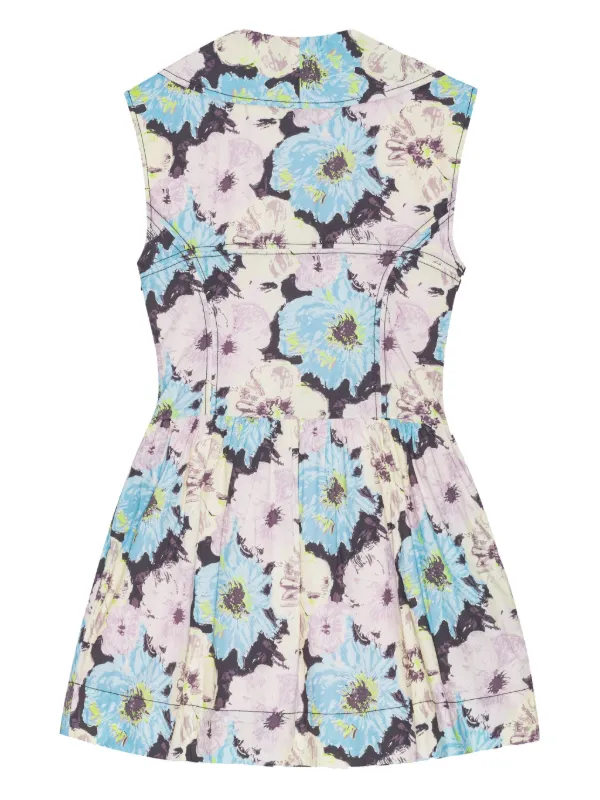 GANNI Printed Mini Dress | Blue | FARFETCH RO