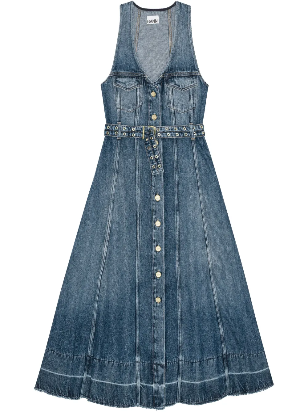 GANNI Denim maxi-jurk Blauw
