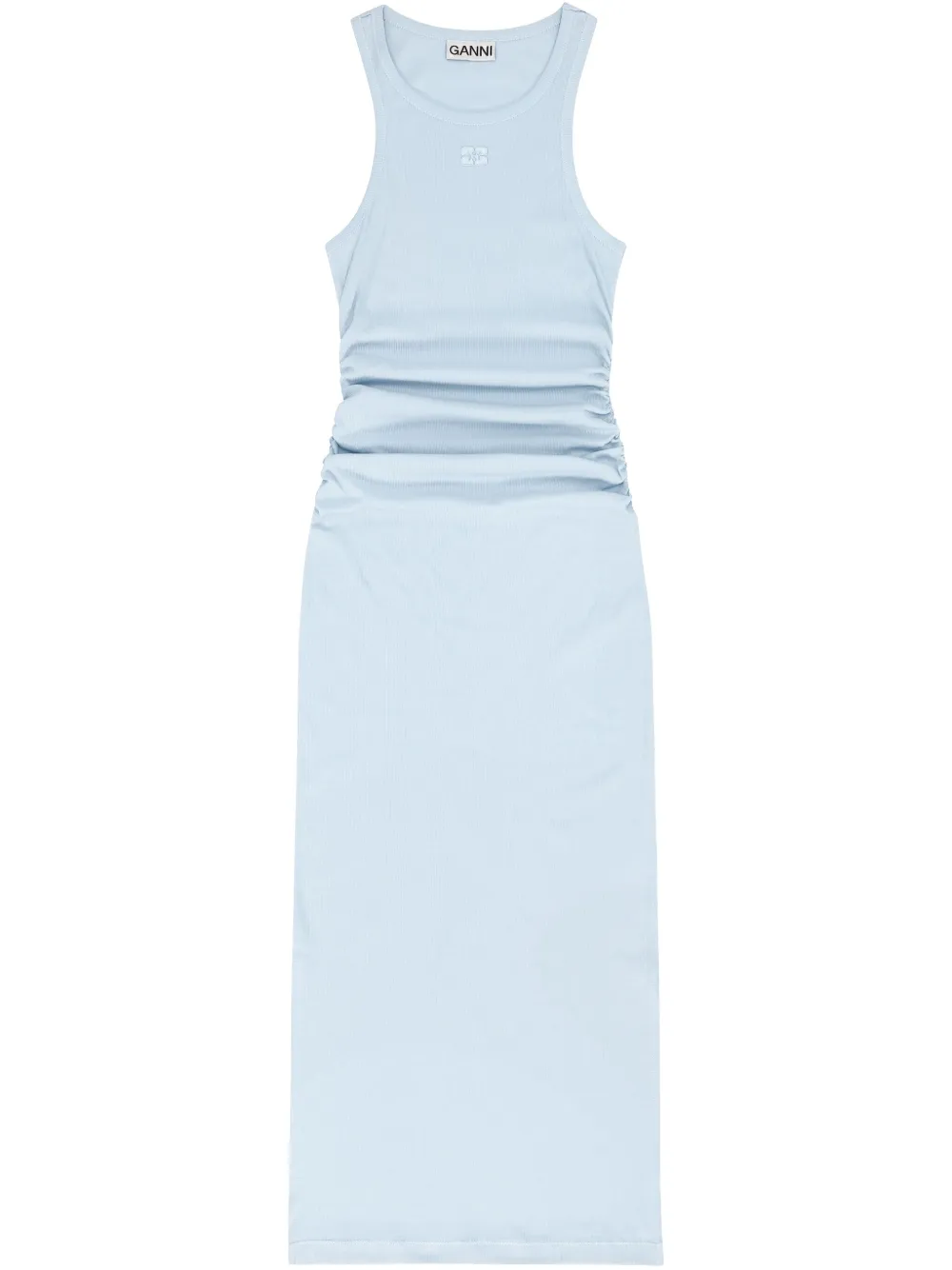 GANNI robe longue en maille nervurée à bretelles | bleu | Image 1