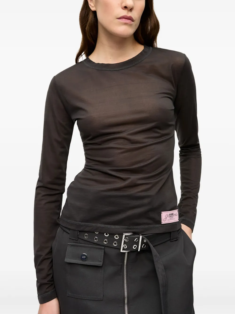 GANNI T-shirt met logopatch Grijs