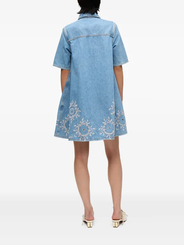 ワンピース Ganni EMBROIDERED DENIM DRESS GANNI Embroidered Denim Dress | Blue | FARFETCH CA