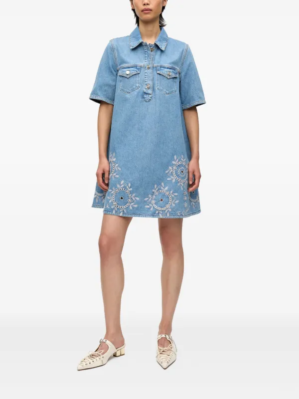 ワンピース Ganni EMBROIDERED DENIM DRESS Ganni Women Embroidered Denim Dress In Blue | ModeSens