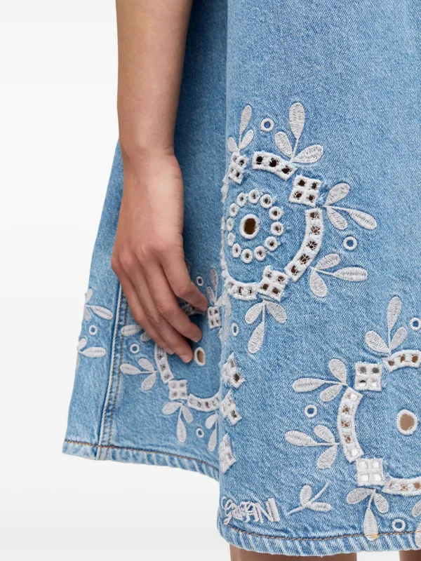 ワンピース Ganni EMBROIDERED DENIM DRESS GANNI Embroidered Denim Dress | Blue | FARFETCH CA
