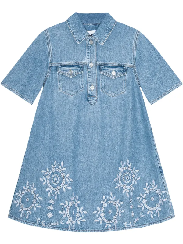 ワンピース Ganni EMBROIDERED DENIM DRESS 28285934_57816363_600.jpg