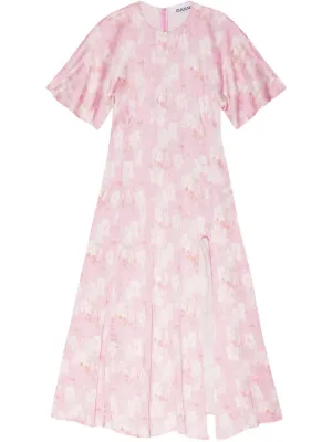 GANNI ラッフル フローラル ドレス | ホワイト | FARFETCH JP