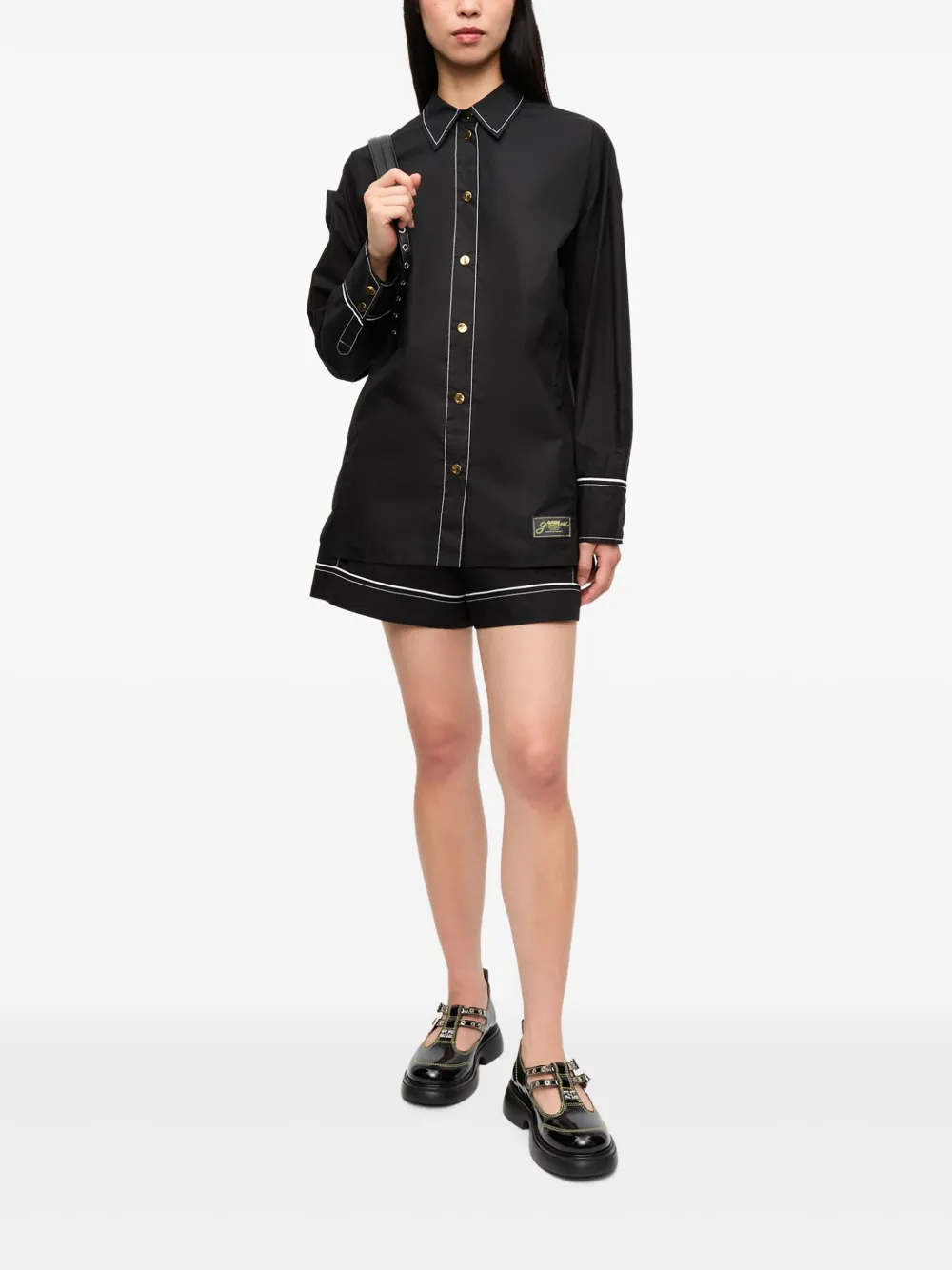 GANNI Contrasterende blouse - Zwart