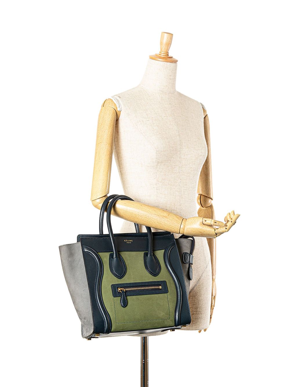 Céline Pre-Owned 2012 Micro Tricolor Nubuck and Calfskin Luggage Tote handbag - Groen