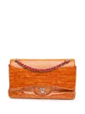 CHANEL Pre-Owned 2013-2014 Jumbo Classic Patent Stiped Double Flap shoulder bag - Orange