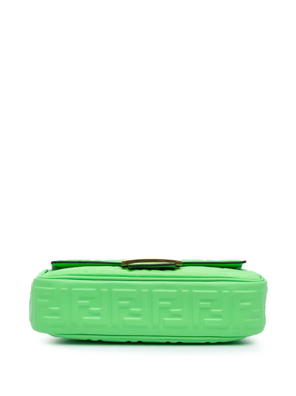Pre-owned Fendi 2010-2024 Zucca Embossed Leather Chain Midi Baguette Shoulder Bag In Green