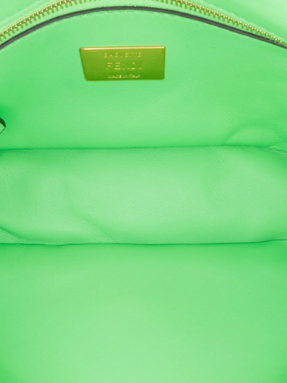 Pre-owned Fendi 2010-2024 Zucca Embossed Leather Chain Midi Baguette Shoulder Bag In Green