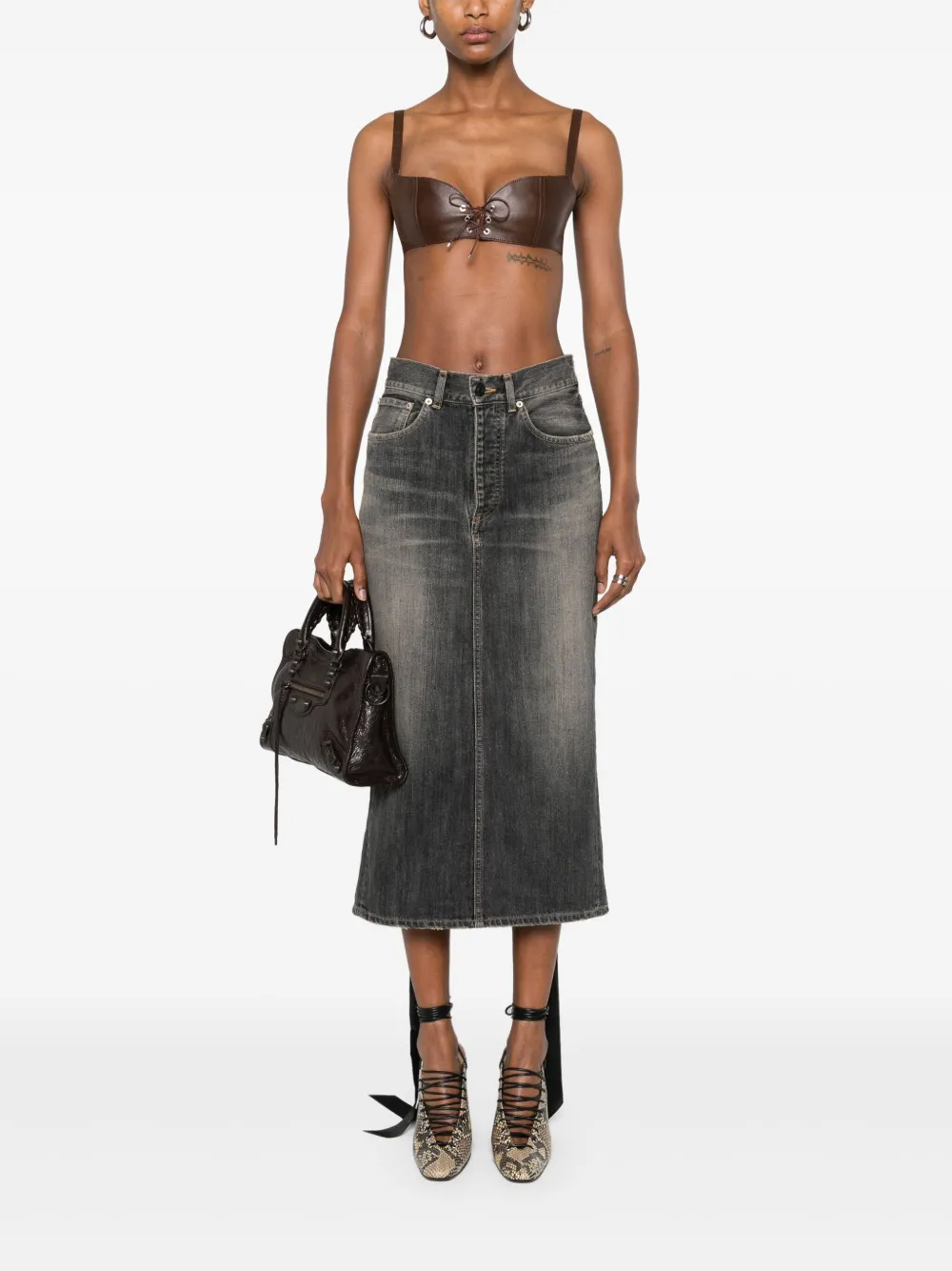 LUDOVIC DE SAINT SERNIN LEATHER CROP TOP
