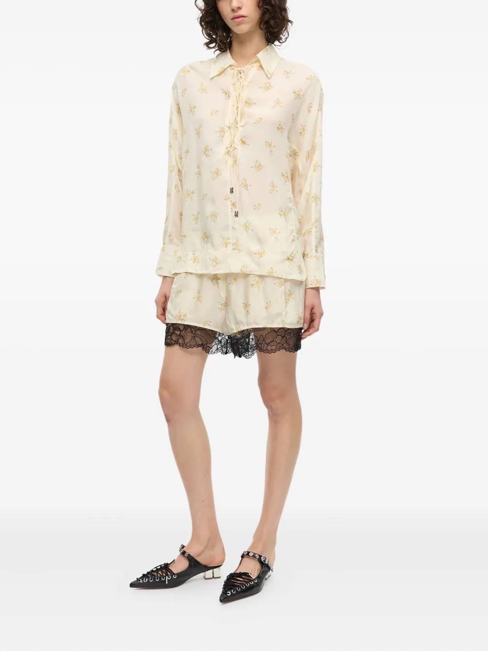 GANNI Shorts met bloemenprint Beige