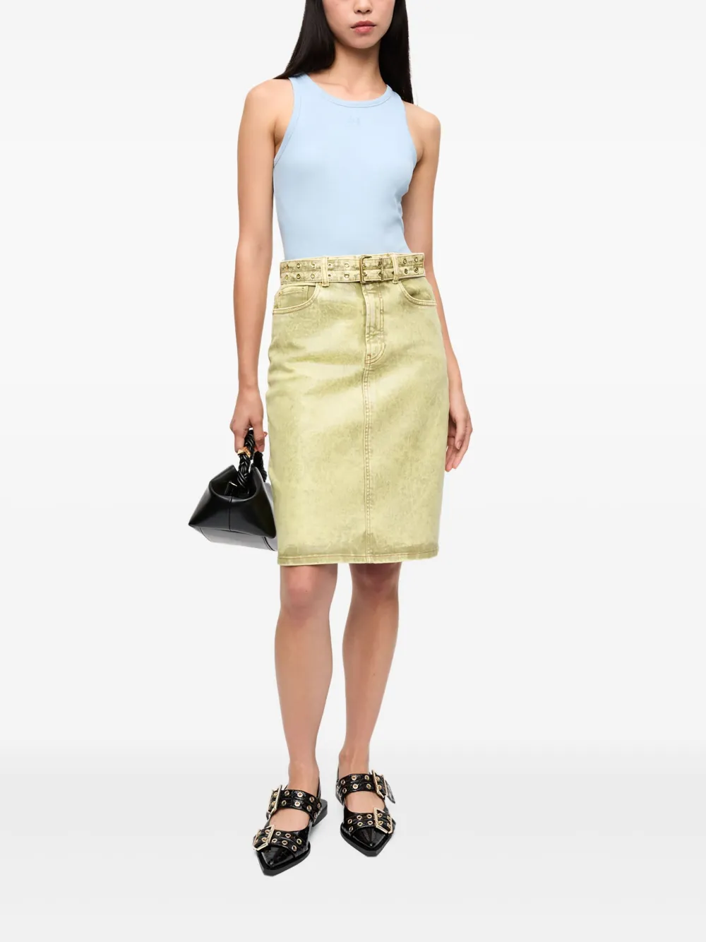 GANNI Denim rok met gebleekt-effect - Groen