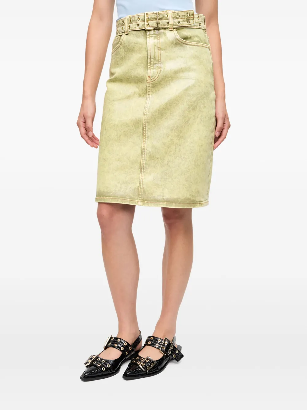 GANNI Denim rok met gebleekt-effect Groen