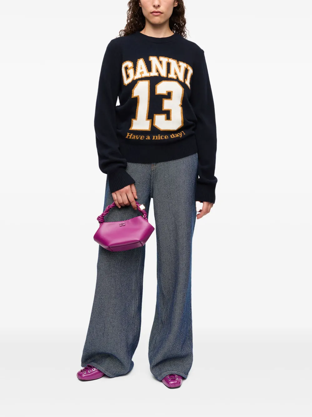 GANNI Sweater met logo jacquard Zwart